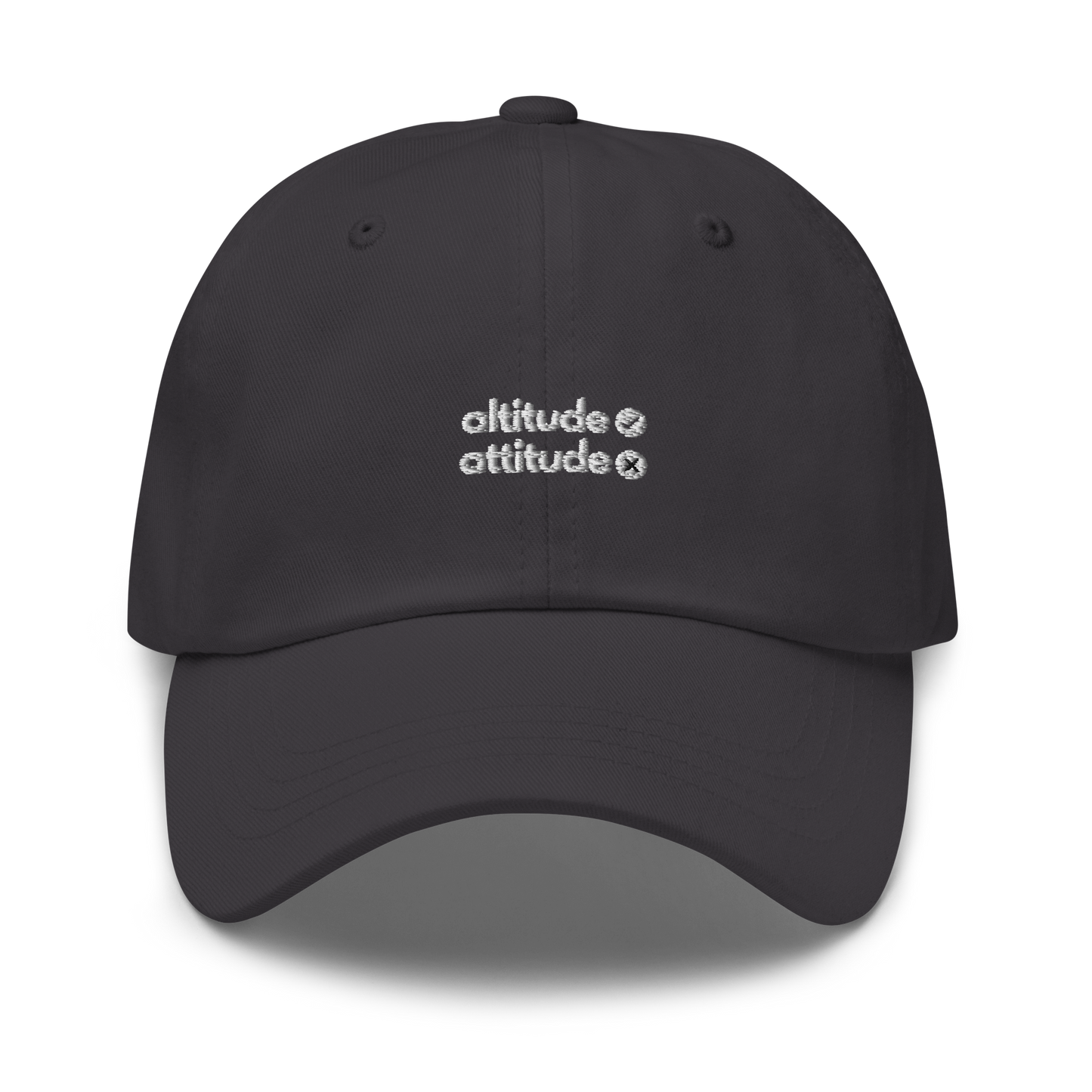 altitude [✓] attitude [x]. // dark classic cap.