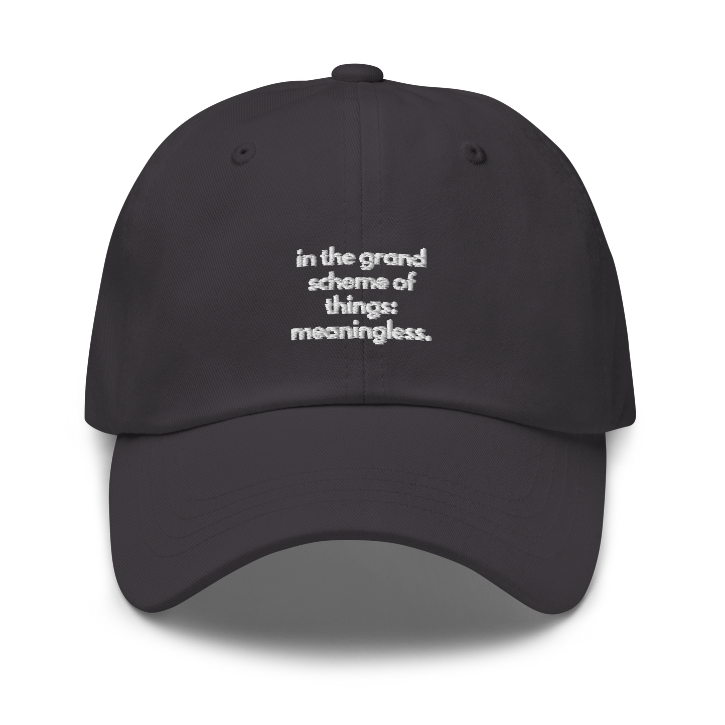 in the grand scheme of things: meaningless. // dark classic cap.