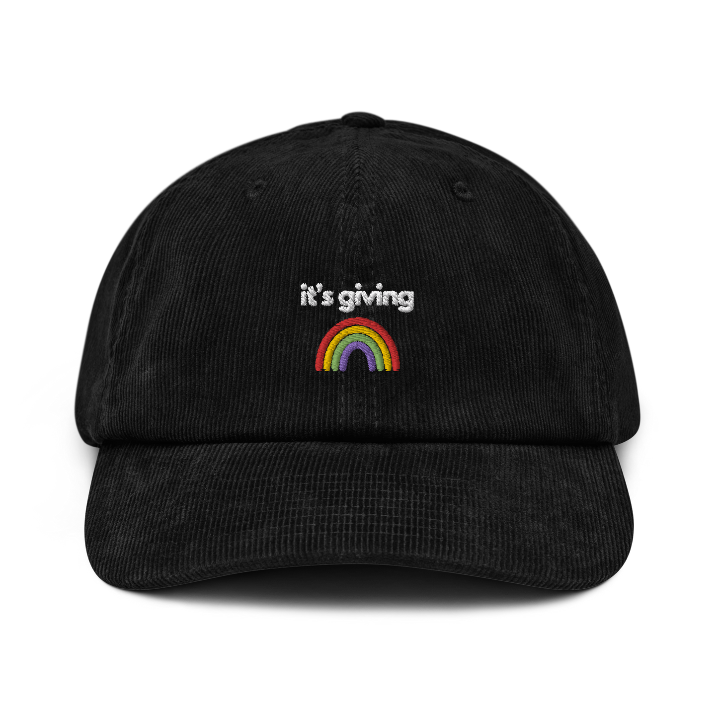 it's giving rainbow. // corduroy cap.