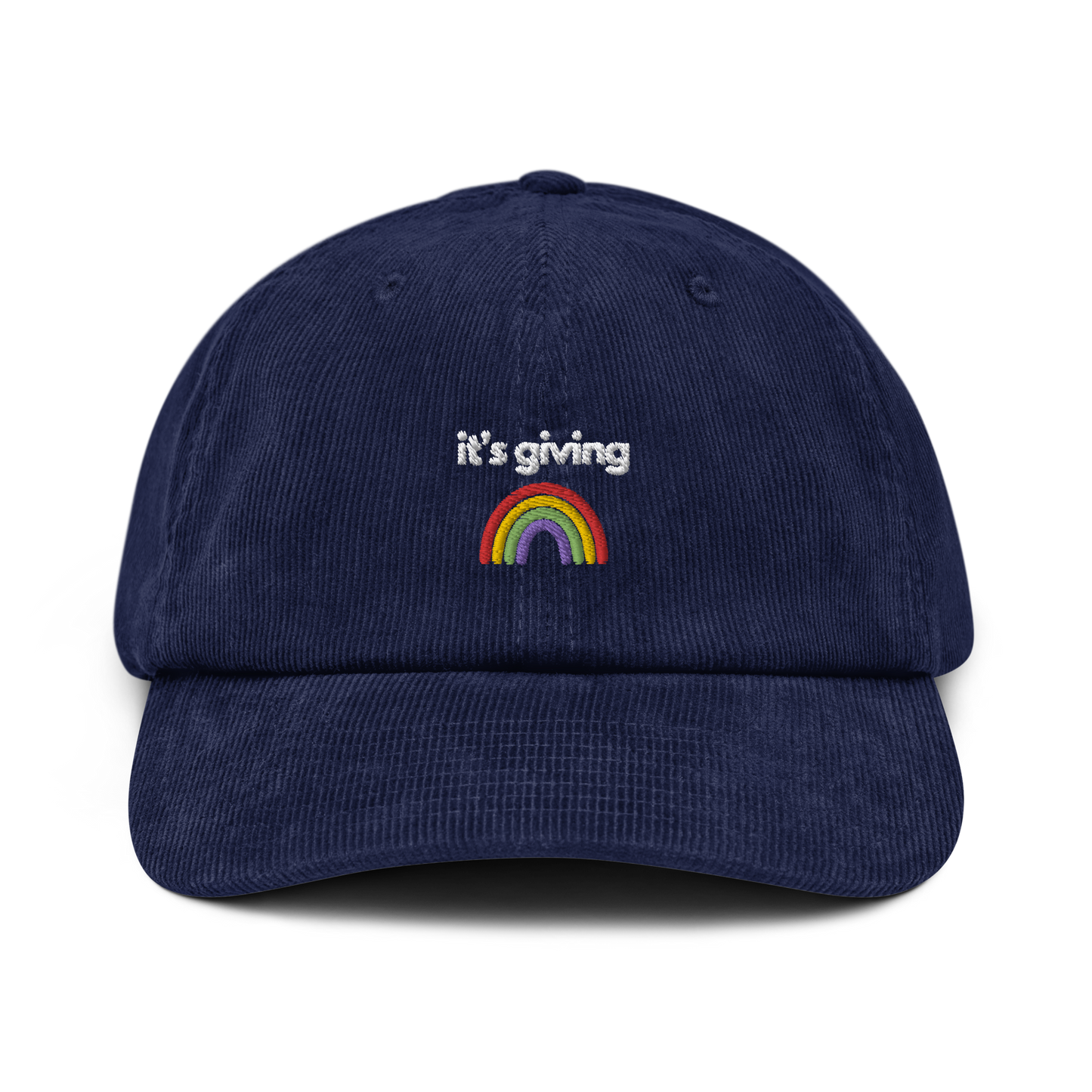 it's giving rainbow. // corduroy cap.