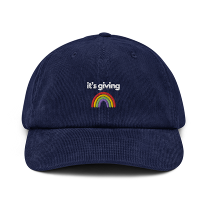 it's giving rainbow. // corduroy cap.